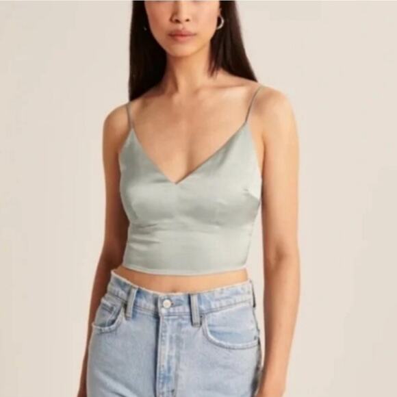 Abercrombie & Fitch Sage Satin Crop Tank - Picture 2 of 9